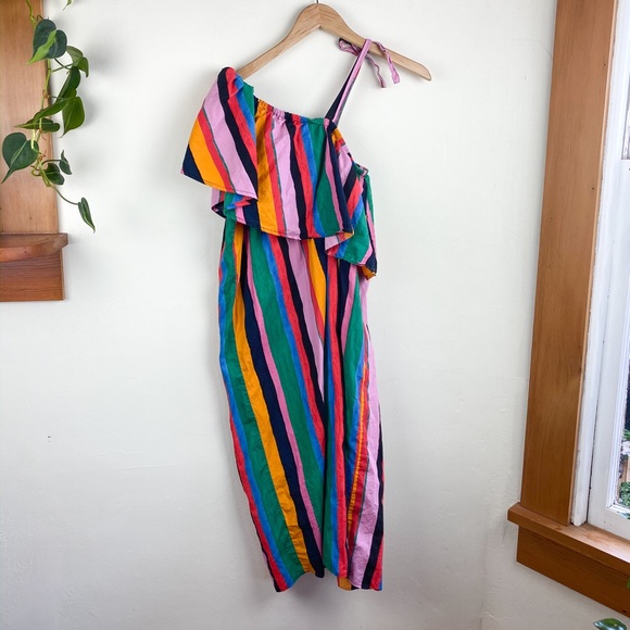 Stripped One Shoulder Colorful Midi Dress S - Picture 6 of 7
